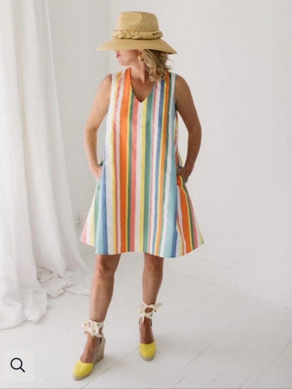Eleanor Leftwich Erin Multicolor Stripe V-Neck Dress
